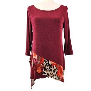 Chico's Travelers Tunic Blouse Womens Size 0 (4/6) Asymmetrical Animal Print